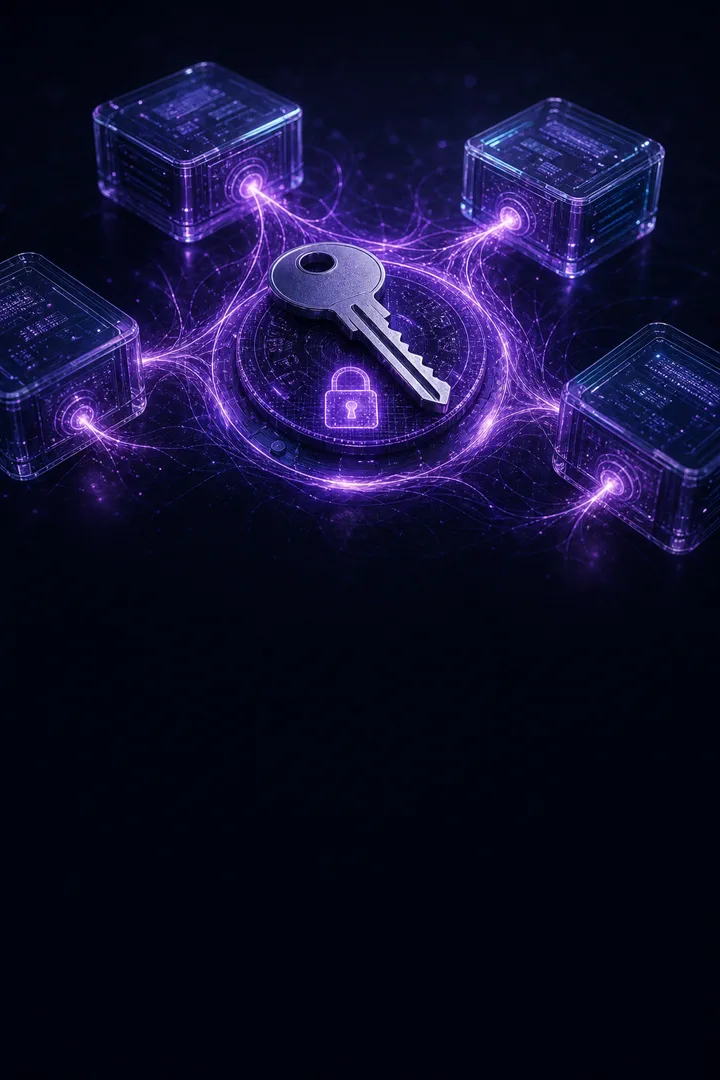 Chave segura conectando credenciais e integrações de API