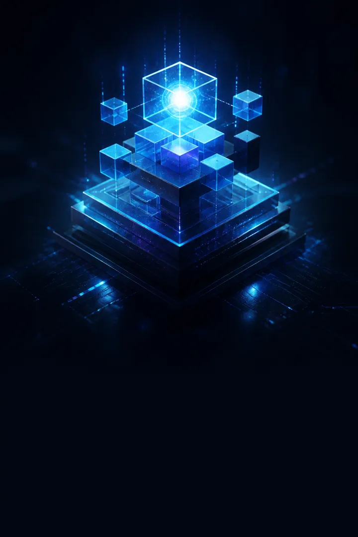 Blocos digitais formando os fundamentos essenciais do desenvolvimento com IA