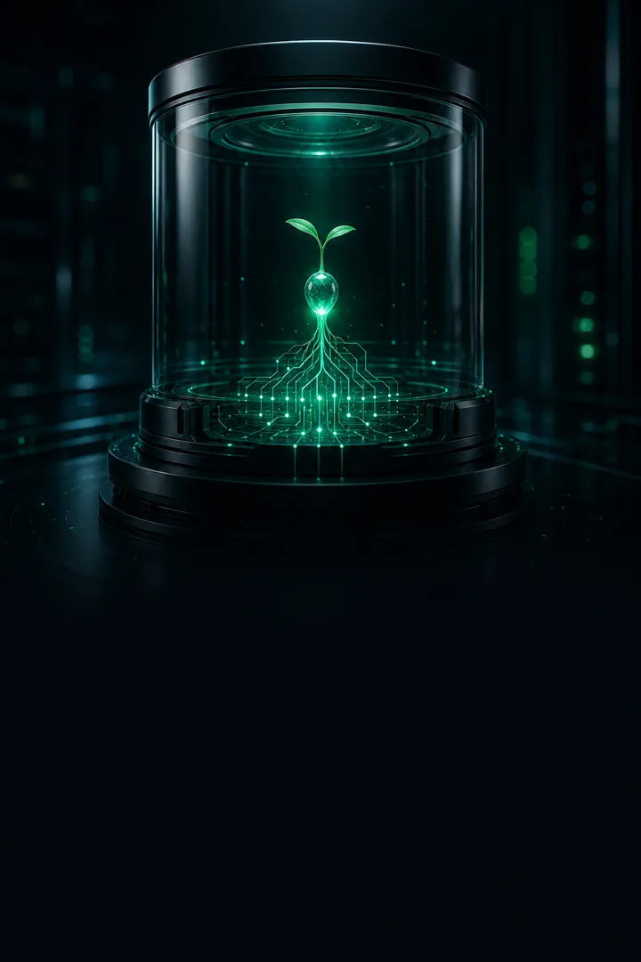 Semente digital crescendo dentro de uma estrutura de banco de dados